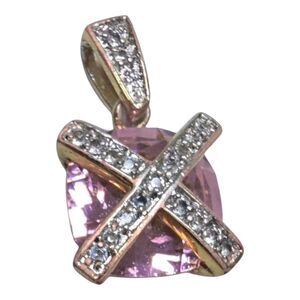 Signed Vintage 925 Sterling Silver Vermeil Pink Ice White Cubic Zirconia Pendant